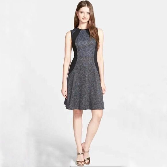 Michael Michael Kors Landsdown Herringbone Panel Dress Black 0 - Picture 1 of 14